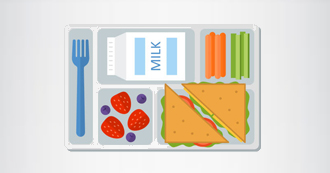 lunch tray with food and milk